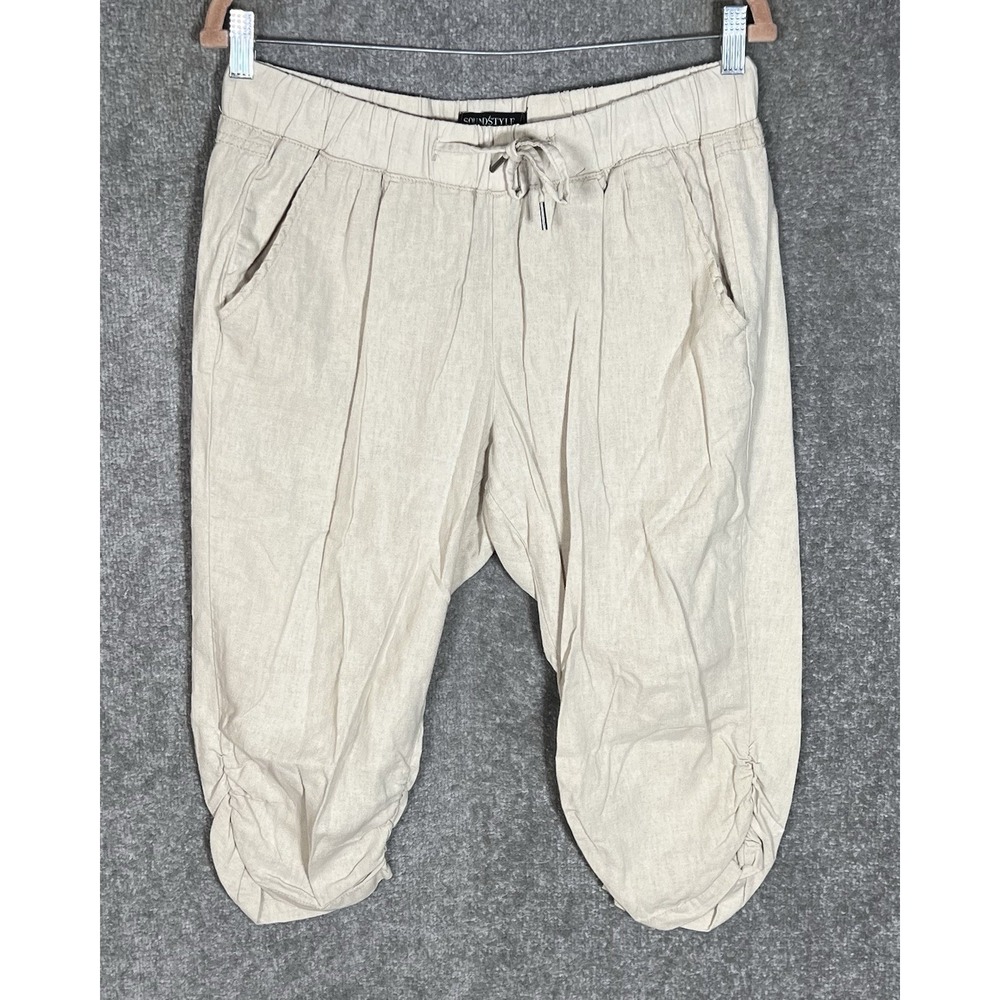 Sound Style Beau Dawson Linen Rayon Capri Pants Womens Sz M Pockets Drawstring
